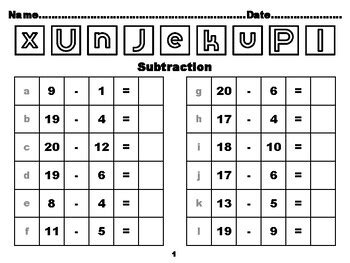 Alphabet Letters, 100 First Grade Subtraction upto 20 Worksheets school ...
