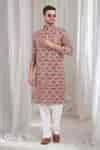 Buy Red Cotton Embroidery Chandravali Kurta With Pant For Men by Aham ...