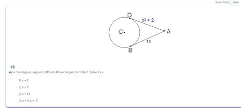 In the diagram, segments AD and AB are tangent to circle C. Solve for x ...