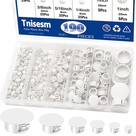 Tnisesm 160Pcs 6 Sizes Nylon Plastic Hole Plugs White 1/5" 1/4" 5/16" 3 ...