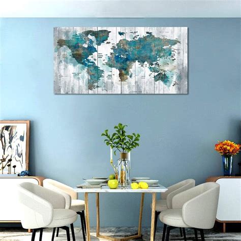 Buy yiijeah Large Abstract World Map Canvas Wall Art for Living Room ...