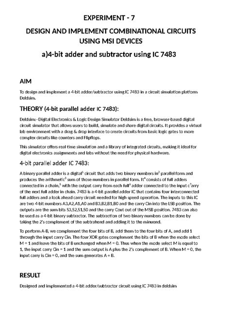 7a - Practical Lab: Designing Combinational Circuits with IC 7483 - Studocu