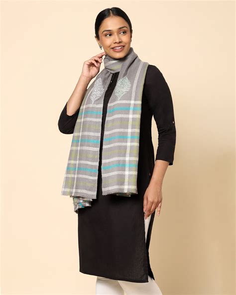 Zinat Sozni Embroidery Pashmina Shawl - Medium Grey