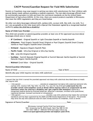 Fillable Online mlfcca CACFP ParentGuardian Request for Fluid Milk ...