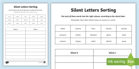 Silent ‘c’ and ‘h’ Worksheet – Silent Letters – KS2 Resource