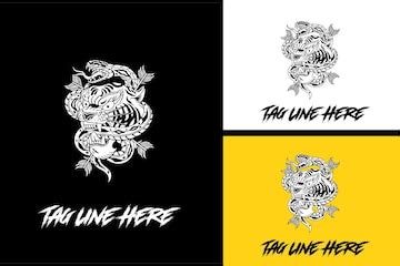 Logo concept design of head tiger and snake vector black and white ...