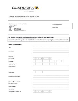 Fillable Online Admed Personal Accident Claim Form - afhealthcoza Fax ...