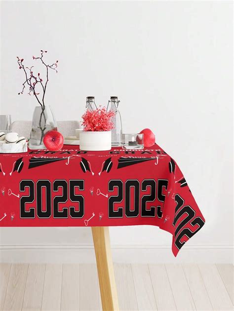 1 szt. Motyw ukończenia szkoły PE czerwony obrus, 2025 Graduation ...