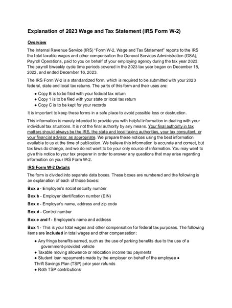 Fillable Online Explanation of 2023 Wage and Tax Statement (IRS Form W ...