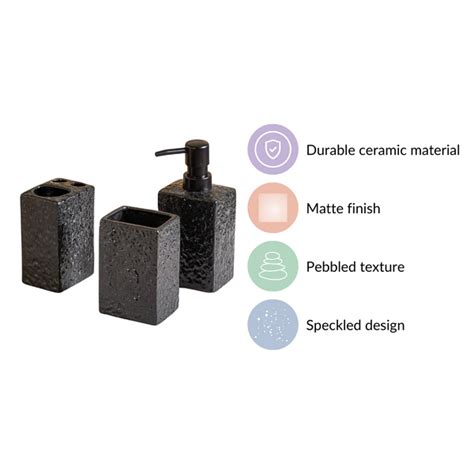 Black Ceramic Bath Set Of 3 Stone Textured Online - Premium Bath Set ...