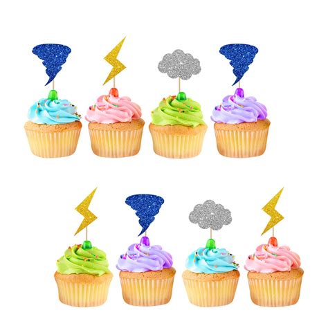 Buy 24pcs Tornado Cupcake Toppers, Lightning Cupcake Toppers, Colorful ...