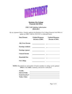 Fillable Online berkeleycitycollege ISIR SAR Updating Authorization ...