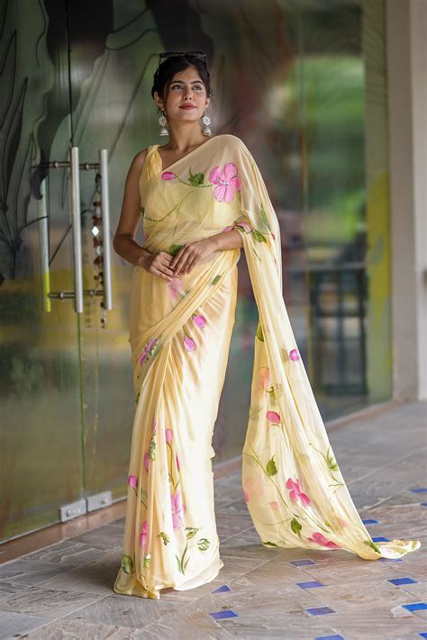Sarees hand painted with organic colors on natural fabrics. | Sunlit ...