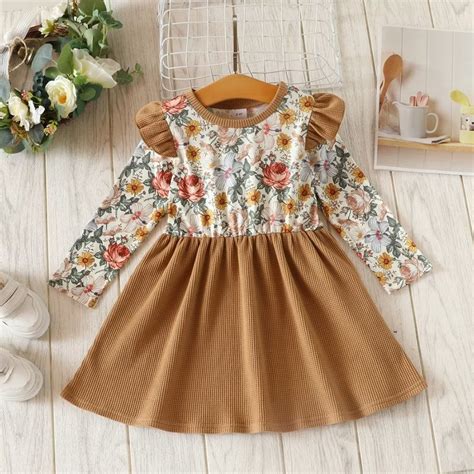YEEDISON Toddler Girl Fall Clothes Floral Print Long Flying Sleeve ...
