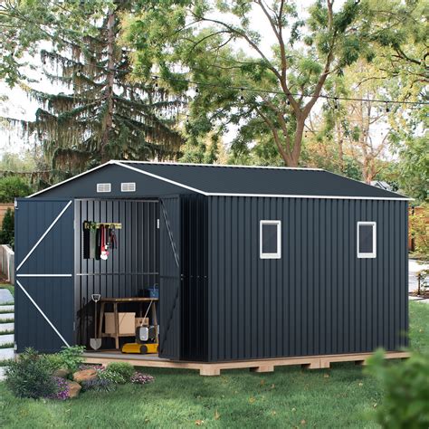 Lava Star 10x12ft Steel Shed, 7.5ft Tall, Double Doors, 2 Windows, 4 ...