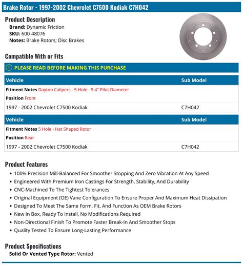 1997-2002 Chevrolet C7500 Kodiak Brake Rotor - Dynamic Friction 600 ...
