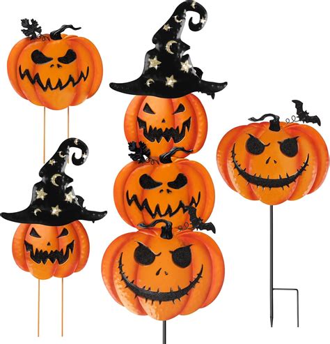 Amazon.com : Halloween Garden Stakes, Stacked Metal Pumpkins Jack-o ...