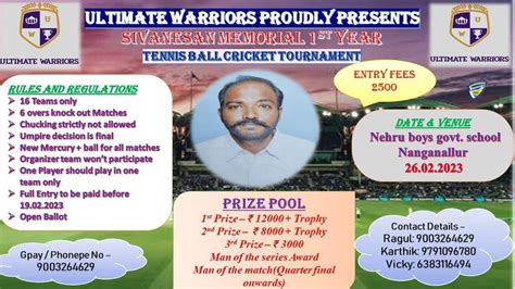 Cricket Tournaments List In Chennai