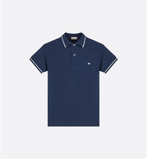 Polo Shirt with Bee Embroidery Navy Blue Cotton Piqué | DIOR