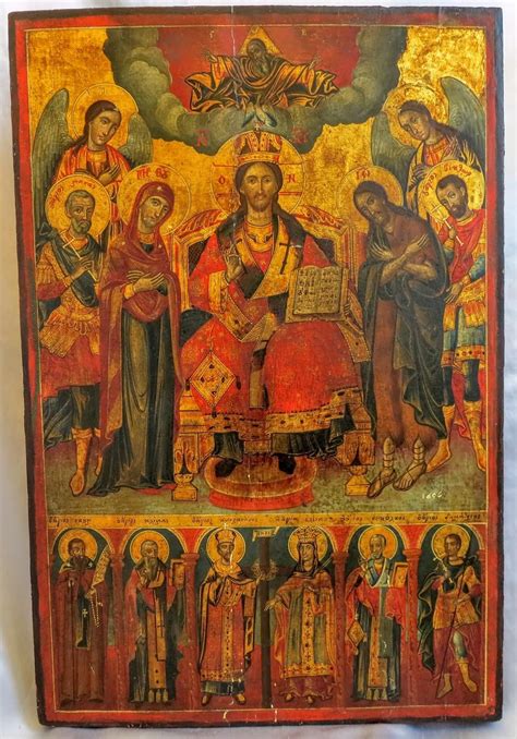 Antique Greek Orthodox Icon depicting Jesus Christ and Saints, 22x15 ...