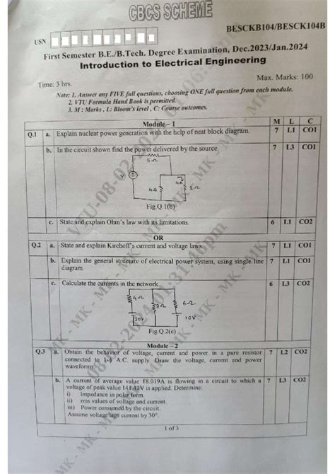 JAN 2024 - old QP of introduction to electrical engineering - Studocu