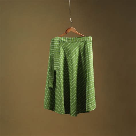 Green Jacquard Weave Cotton Wrap Around Skirt