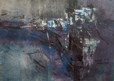 "Eventide 01": Blue Acrylic Painting by Dnyaneshwar Dhavale – ArtZolo.com