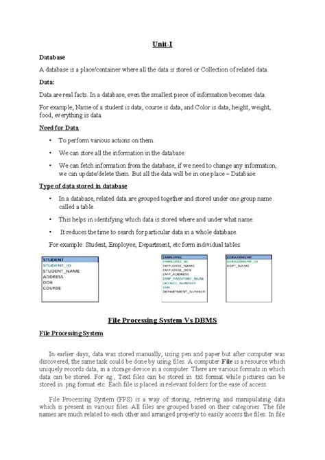 DBMS (Unit-1) - Comprehensive Notes on Database Systems - Studocu