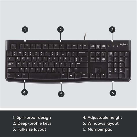 Logitech K120 / Full-Size, Spill-Resistant, Curved Space Bar Wired USB ...