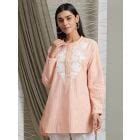 Blue White Striped Cotton Embroidered Tunic