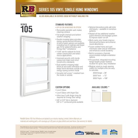 RELIABILT 105 Series 35-1/2-in x 59-1/2-in White Exterior Vinyl New ...