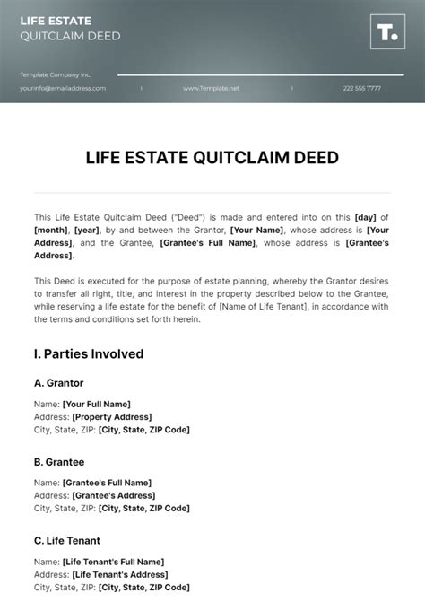 Free Life Estate Quitclaim Deed Template to Edit Online