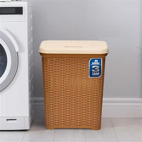 Cello Eliza Plastic Laundry Basket with Lid, Light Grey, 50 Ltrs ...