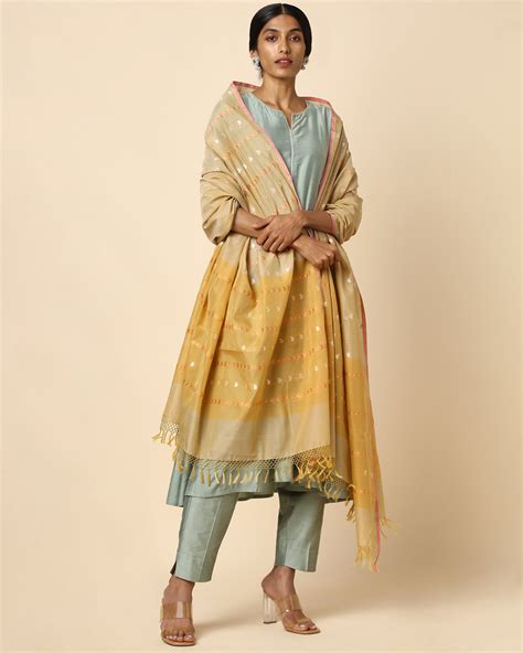 Magadhi Cutwork Silk Cotton Dupatta - Medium Yellow