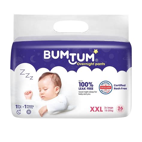 Bumtum Baby Overnight Diaper Pants - Size XXL (15-25 kg), 26 Count ...
