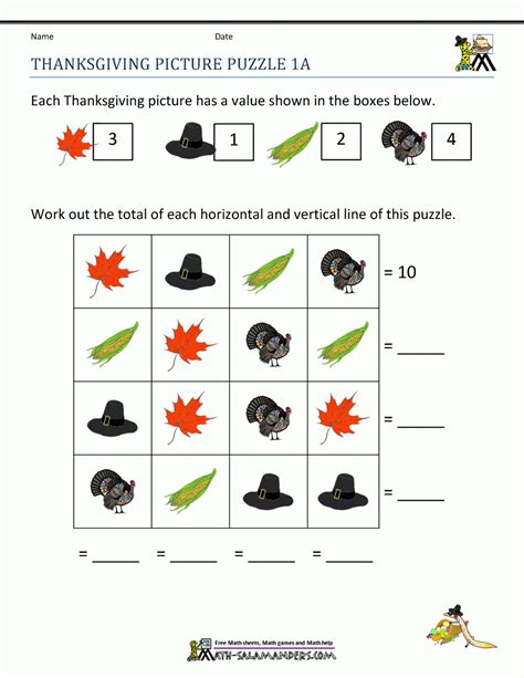 Image result for First Grade Thanksgiving Math Worksheets