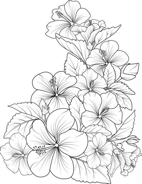 Hibiscus Flowers Coloring Page