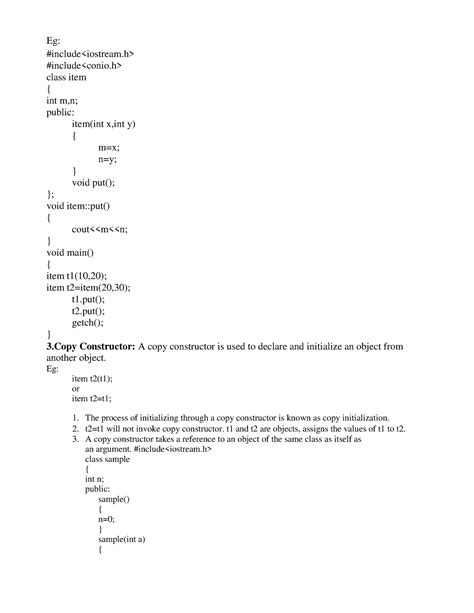 OOP 10122018-54-64 - Eg: #include #include class item { int m,n; - Studocu