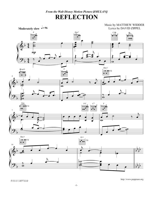 Christina Aguilera-Mulan - Reflection Sheet Music pdf, - Free Score ...