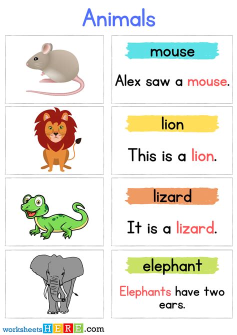 Animals Flashcards Pictures with Sentences Pdf Worksheets For Kids ...