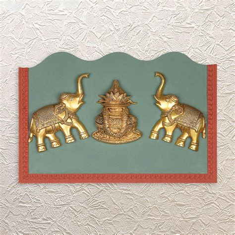Elephant Pair with Kalash in Wall Frame – Ethnic Accent 16″