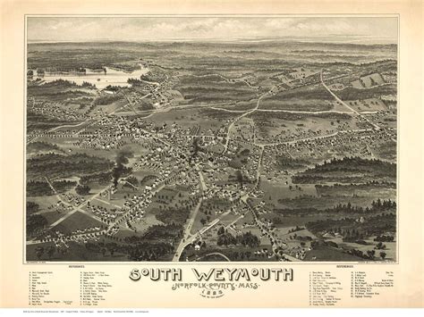 South Weymouth, Massachusetts 1885 Bird's Eye View - Old Map Reprint ...
