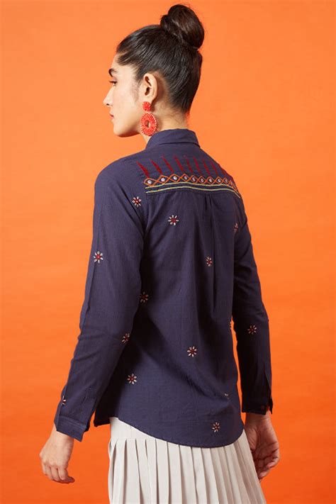 Okhai 'Noble Woman' Kutch Embroidered Pure Cotton Shirt – Okhaistore