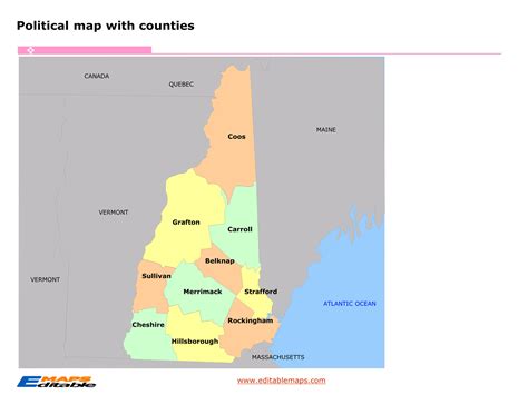 New Hampshire county map - Editable PowerPoint Maps