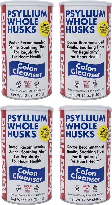 Yerba Prima Psyllium Husk 12oz (Pack of 4) - Colon Cleansing Fiber ...
