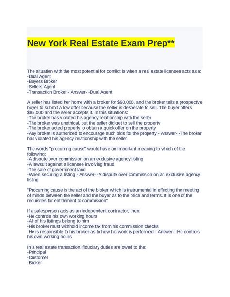 New York Real Estate Exam Prep with complete solutions | Exams Real ...