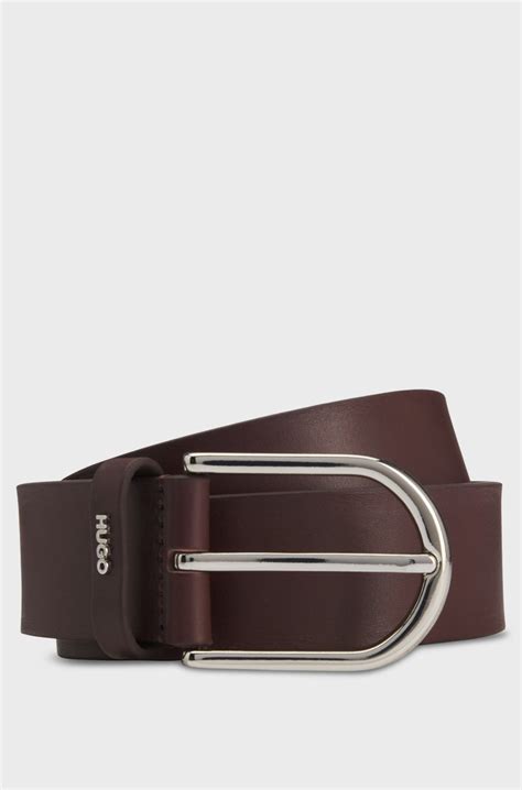 HUGO - Leather belt with logo-lettering keeper - Dark Brown