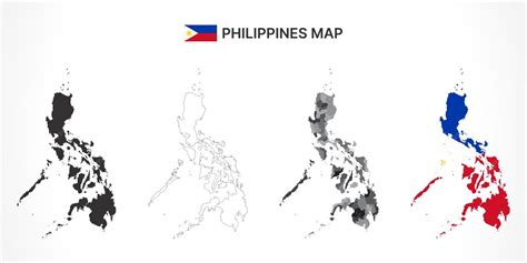 Detailed philippines map collection with outline silhouette regions and ...