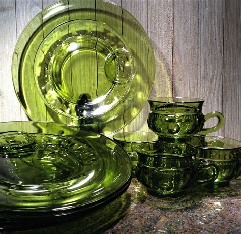 Vintage Green Glass Snack Set 10 Pc 5 Sets King's Crown | Etsy ...