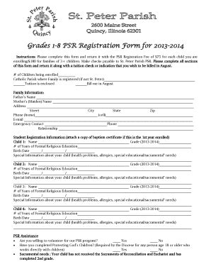 Fillable Online cospq Grades 18 PSR Registration Form for 20132014 ...